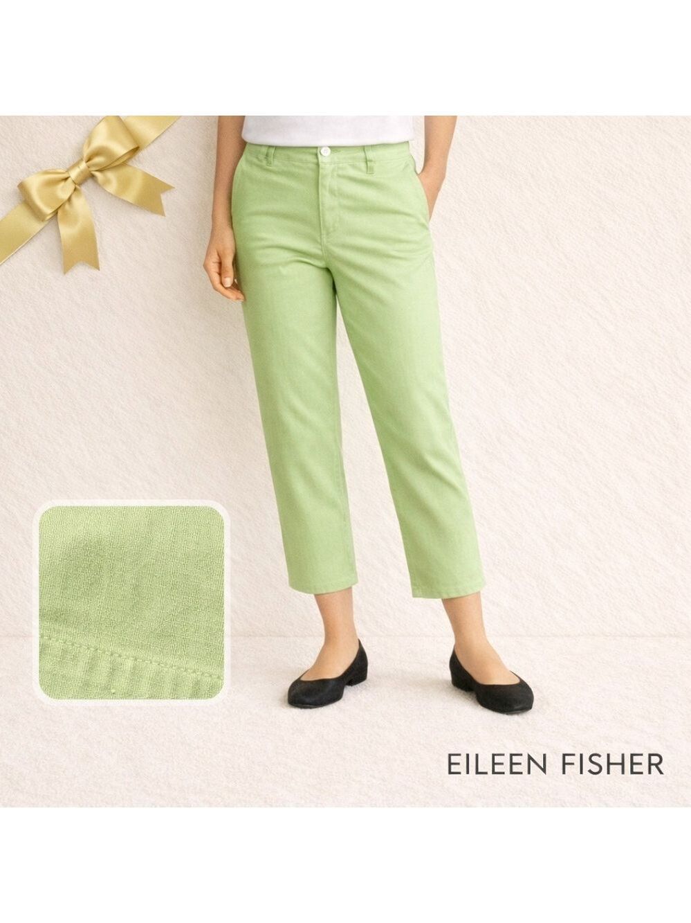 Eileen Fisher Light Green Straight Leg Ankle Length Cropped Size Large